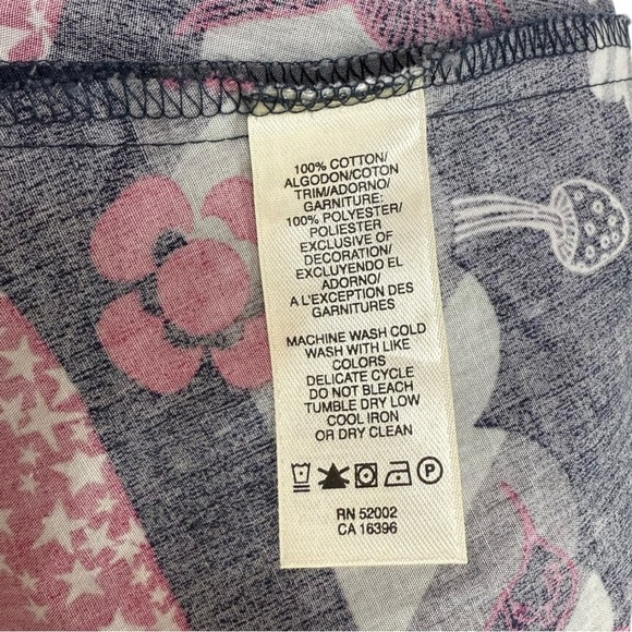 DKNY Mushroom Print Babydoll Dress Size Small Cotton Navy Pink Y2K - Picture 7 of 9